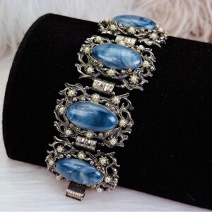 Vintage Aged Silvertone and Blue Bracelet